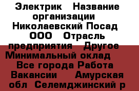 Электрик › Название организации ­ Николаевский Посад, ООО › Отрасль предприятия ­ Другое › Минимальный оклад ­ 1 - Все города Работа » Вакансии   . Амурская обл.,Селемджинский р-н